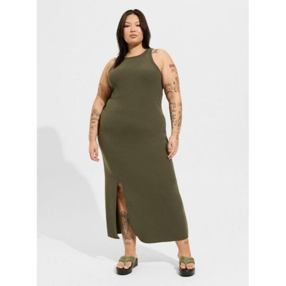 Torrid Ribbed Bodycon Slip Dress Size 3 Maxi Long Olive Green - Picture 1 of 10